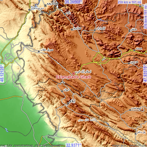 Topographic map of Eslāmābād-e Gharb