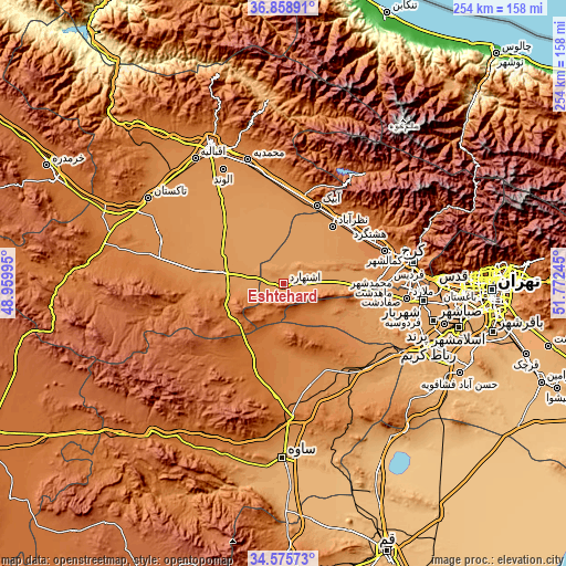 Topographic map of Eshtehārd