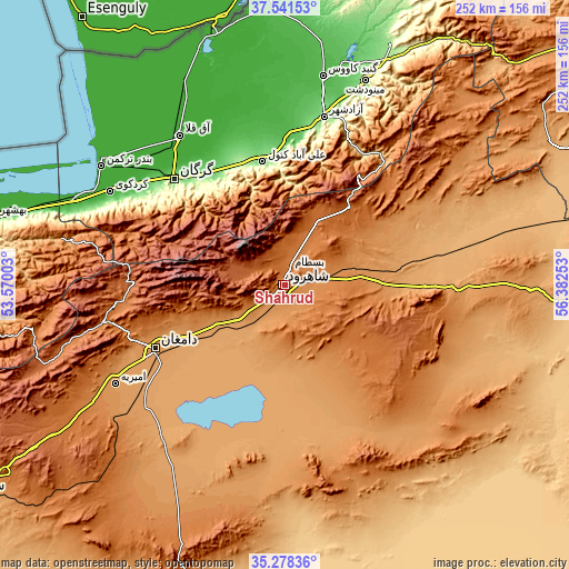 Topographic map of Shahrud