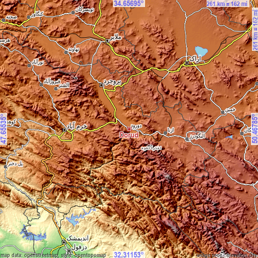 Topographic map of Dorūd