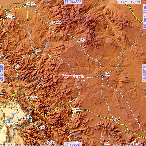 Topographic map of Dīvāndarreh