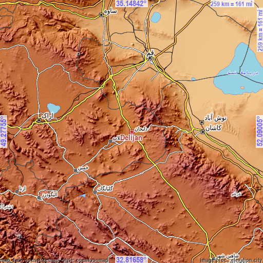 Topographic map of Delījān