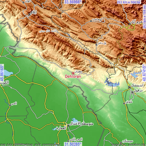 Topographic map of Dehlorān
