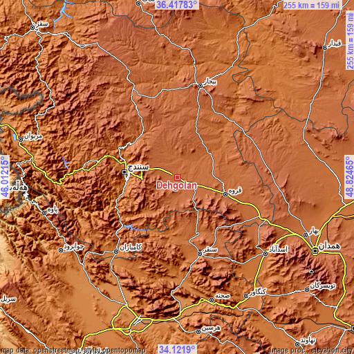 Topographic map of Dehgolān