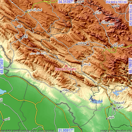Topographic map of Darreh Shahr