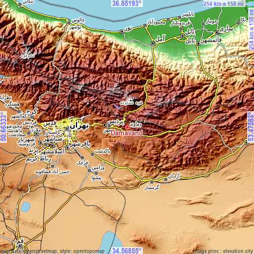 Topographic map of Damāvand