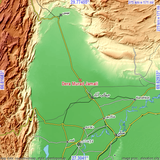 Topographic map of Dera Murad Jamali