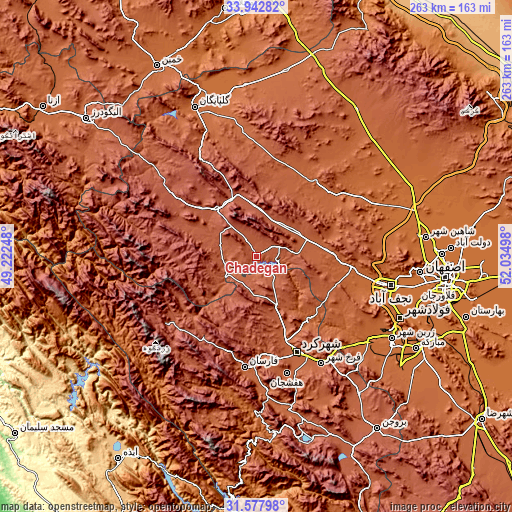 Topographic map of Chādegān