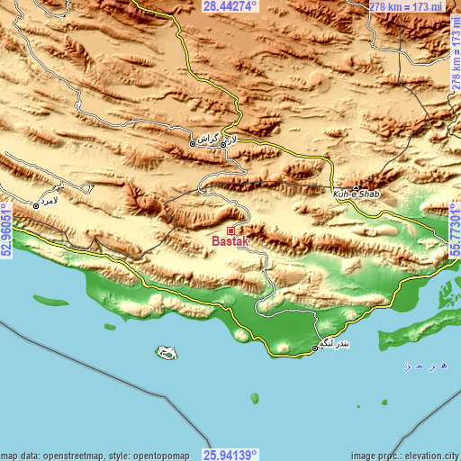 Topographic map of Bastak