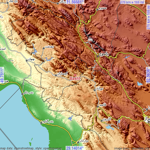 Topographic map of Bāsht