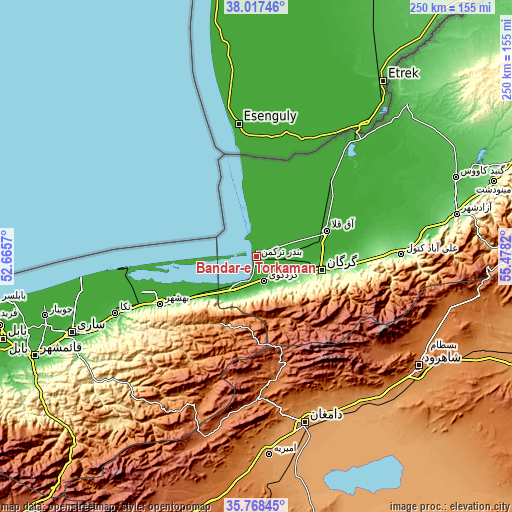 Topographic map of Bandar-e Torkaman