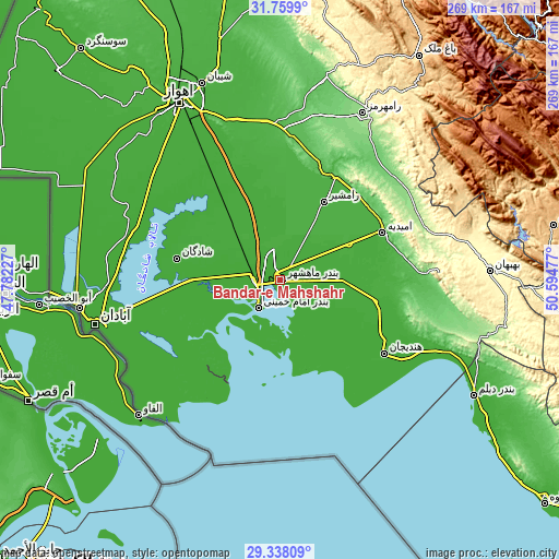 Topographic map of Bandar-e Māhshahr