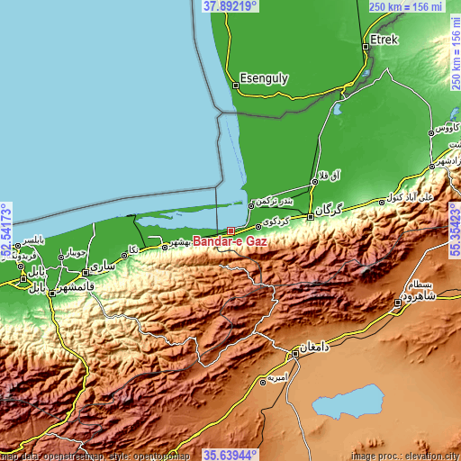 Topographic map of Bandar-e Gaz