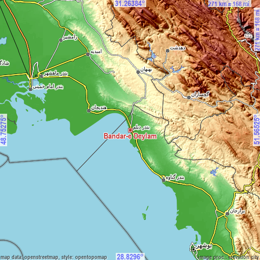 Topographic map of Bandar-e Deylam