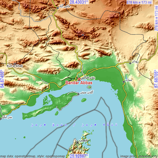 Topographic map of Bandar Abbas