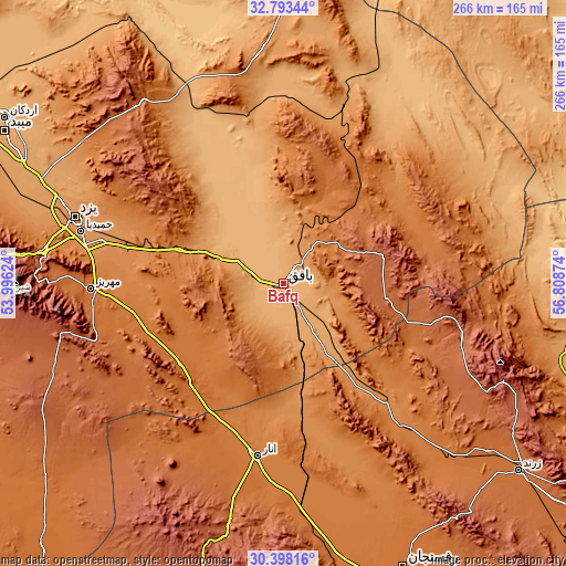 Topographic map of Bāfq