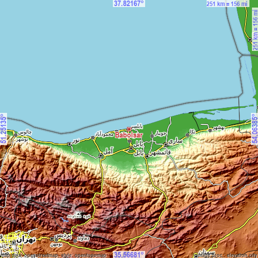 Topographic map of Bābolsar