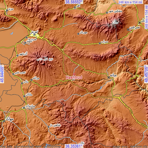 Topographic map of Hashtrūd
