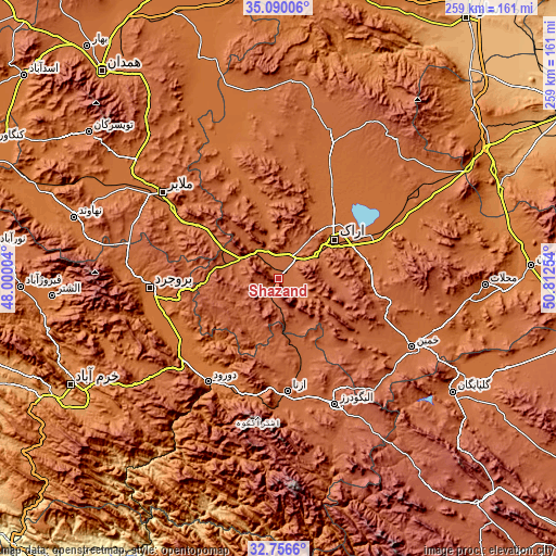 Topographic map of Shāzand