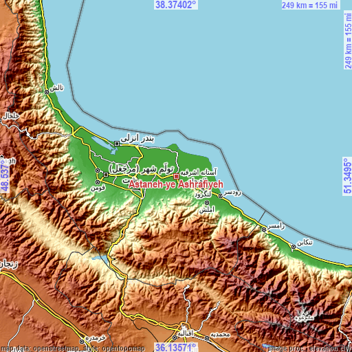 Topographic map of Āstāneh-ye Ashrafīyeh