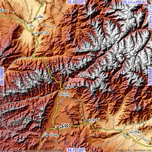 Topographic map of Bāzārak