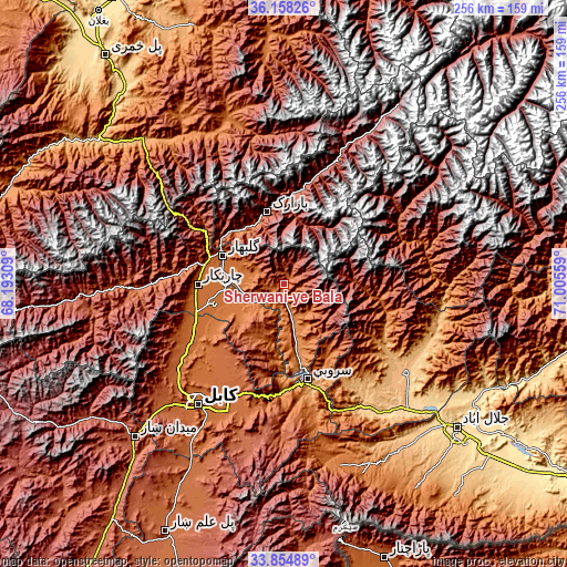 Topographic map of Shērwānī-ye Bālā