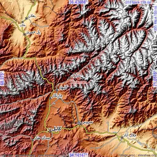 Topographic map of Kirāmān