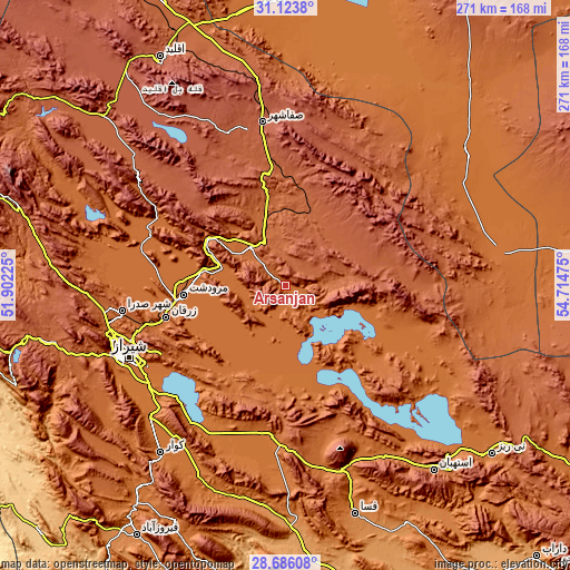 Topographic map of Arsanjān