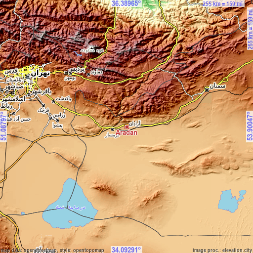 Topographic map of Ārādān