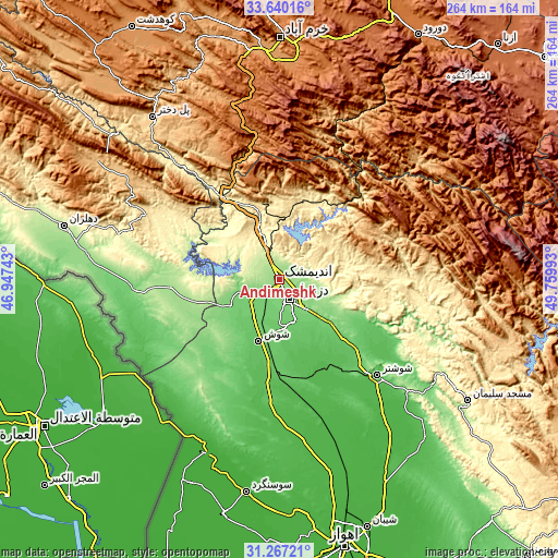 Topographic map of Andīmeshk