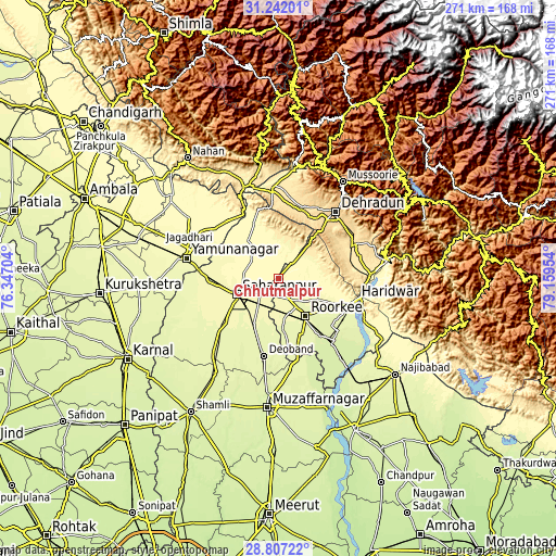 Topographic map of Chhutmalpur