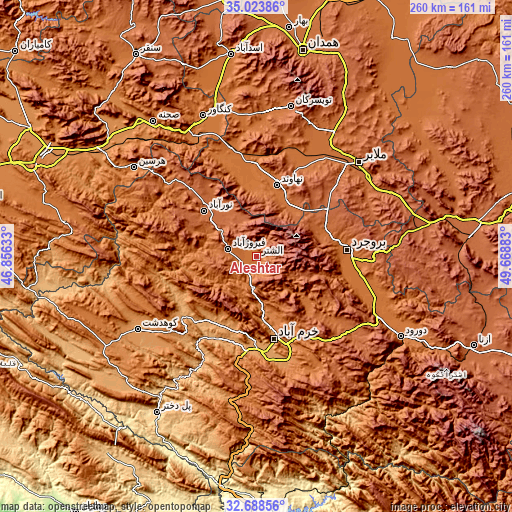 Topographic map of Aleshtar