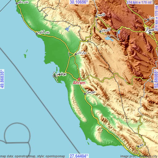 Topographic map of Ahram