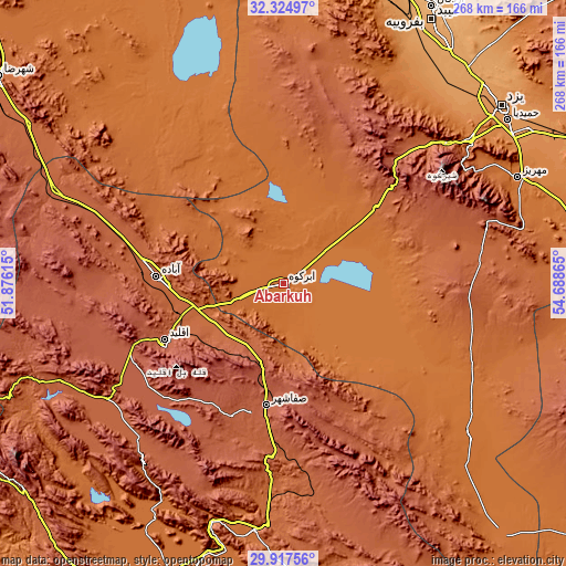 Topographic map of Abarkūh