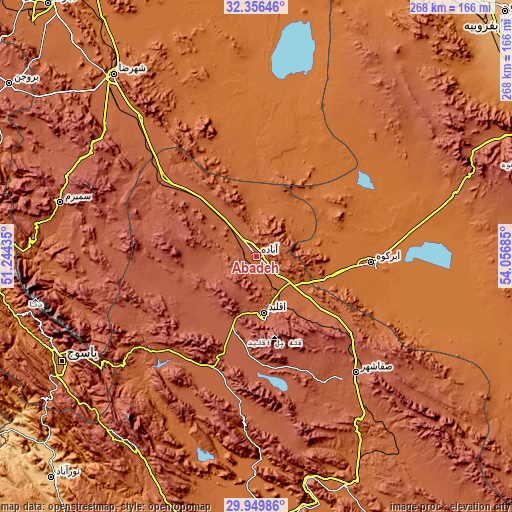 Topographic map of Ābādeh