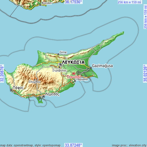 Topographic map of Troúlloi
