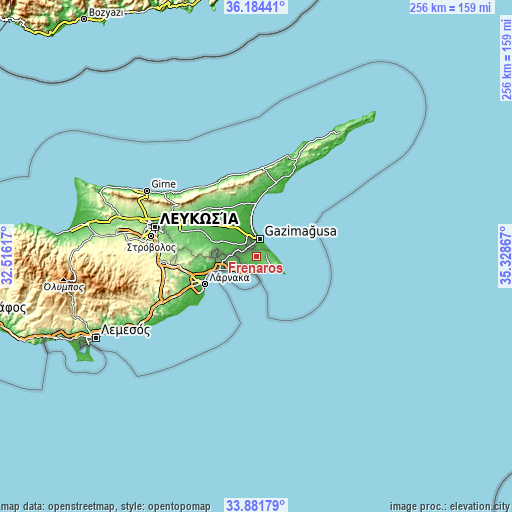 Topographic map of Frénaros