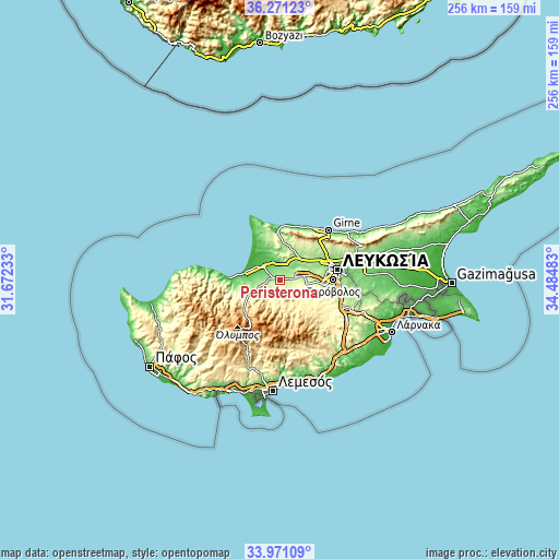 Topographic map of Peristeróna
