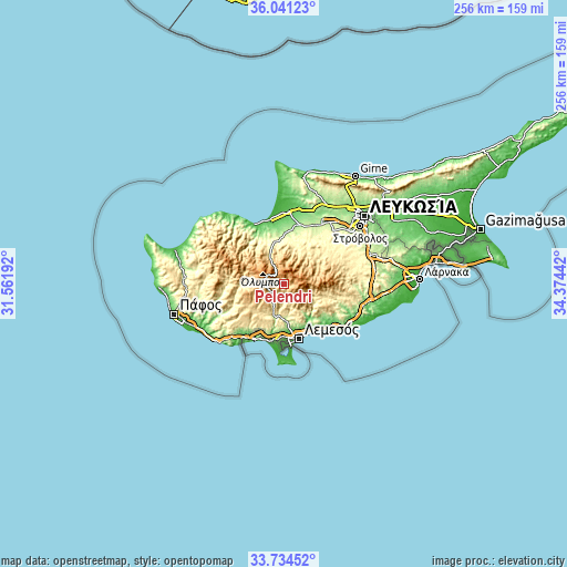 Topographic map of Peléndri