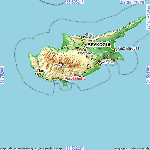 Topographic map of Parekklisha