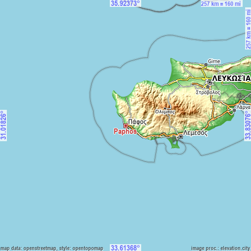 Topographic map of Paphos