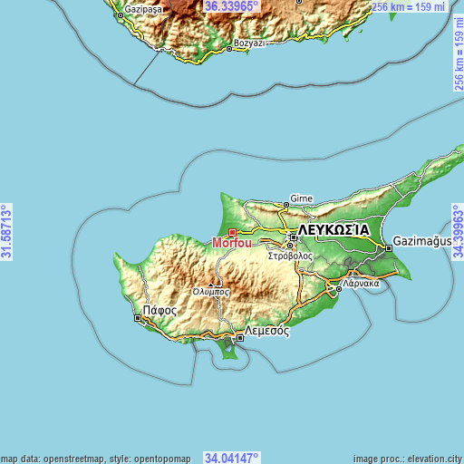 Topographic map of Mórfou