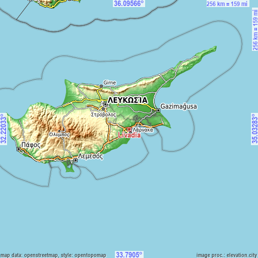 Topographic map of Livádia