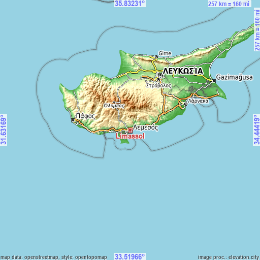 Topographic map of Limassol