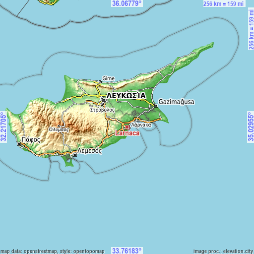 Topographic map of Larnaca