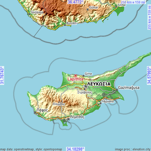 Topographic map of Lápithos