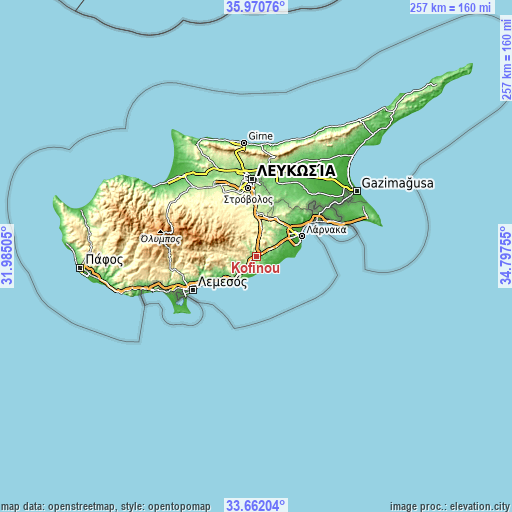 Topographic map of Kofínou