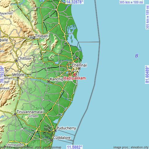Topographic map of Madipakkam