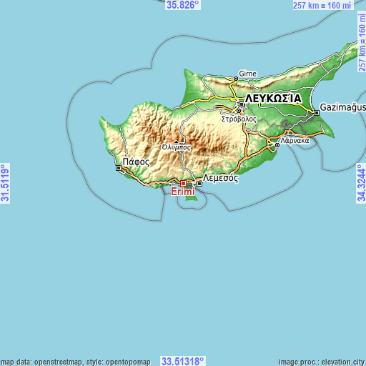 Topographic map of Erími