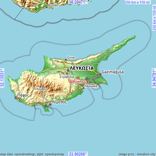 Topographic map of Athíenou